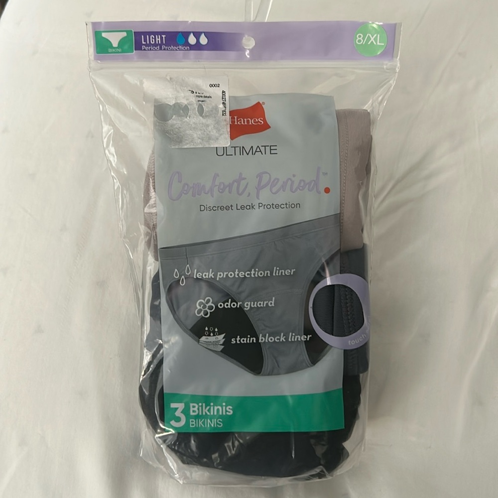 HANES 3-PACK PERIOD UNDERWEAR SIZE 8/XL MSRP $27.00 BRAND NEW